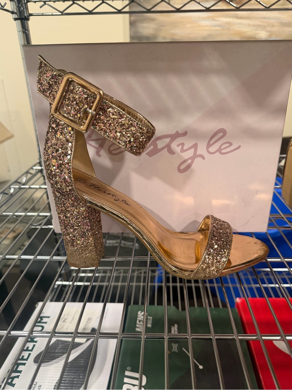 Herstyle Women’s Rumors Fashion Chunky Heel Ankle Strap Sandals Glitter Size 11